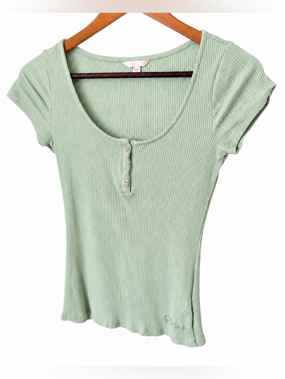 Guess top tshirt short sleeves light green with bling crystals women’s size S